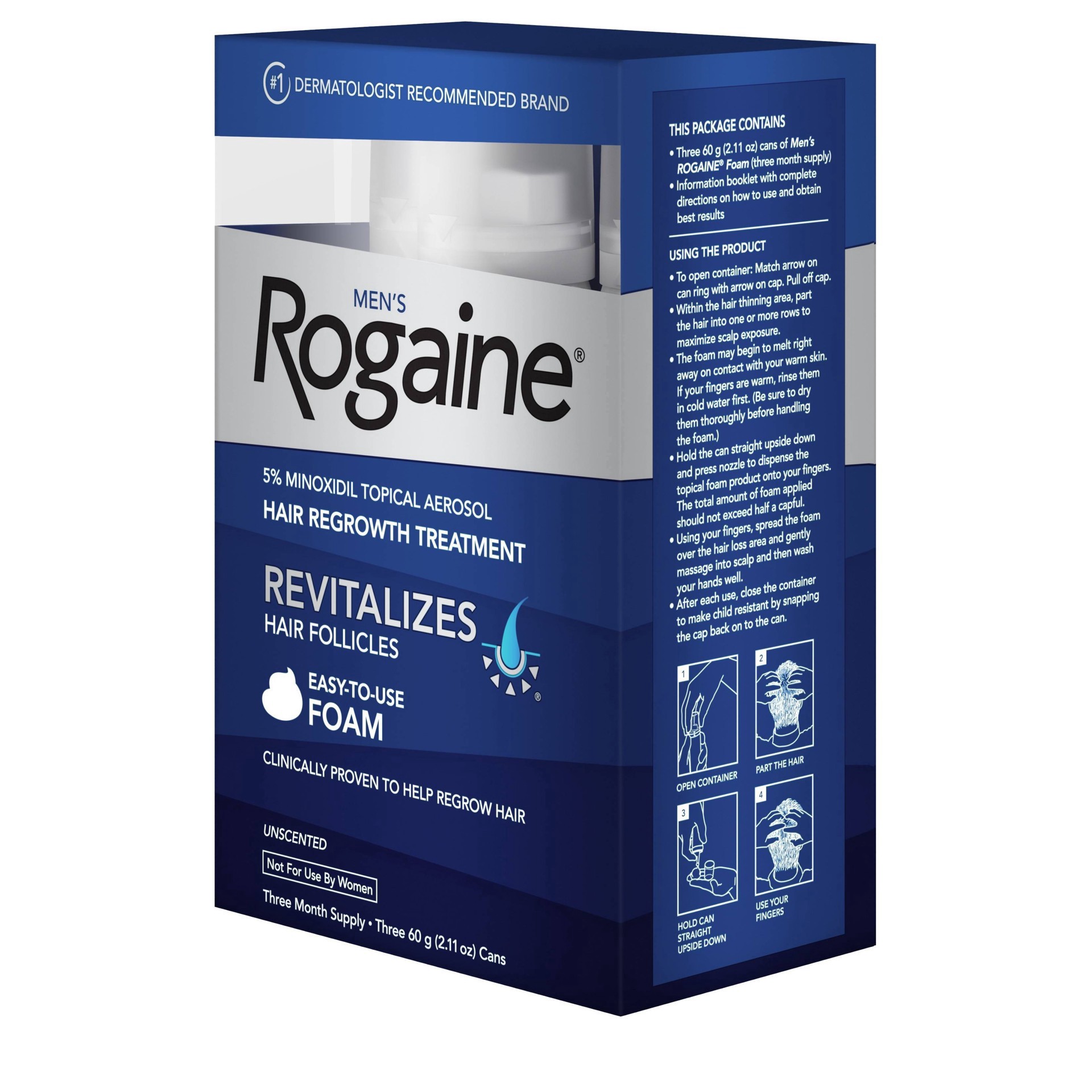 slide 16 of 31, Rogaine Men's Rogaine 5% Minoxidil Foam for Hair Loss and Hair Regrowth, Topical Treatment for Thinning Hair, 3-Month Supply, 180 g