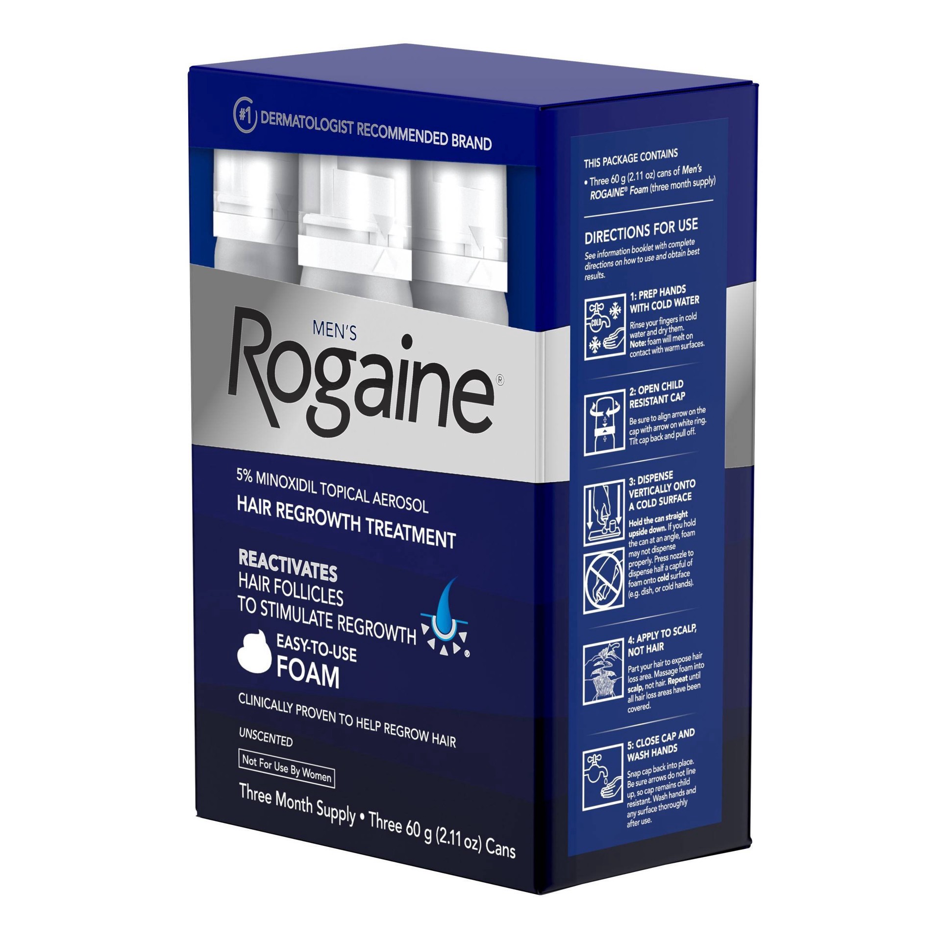 slide 19 of 31, Rogaine Men's Rogaine 5% Minoxidil Foam for Hair Loss and Hair Regrowth, Topical Treatment for Thinning Hair, 3-Month Supply, 180 g