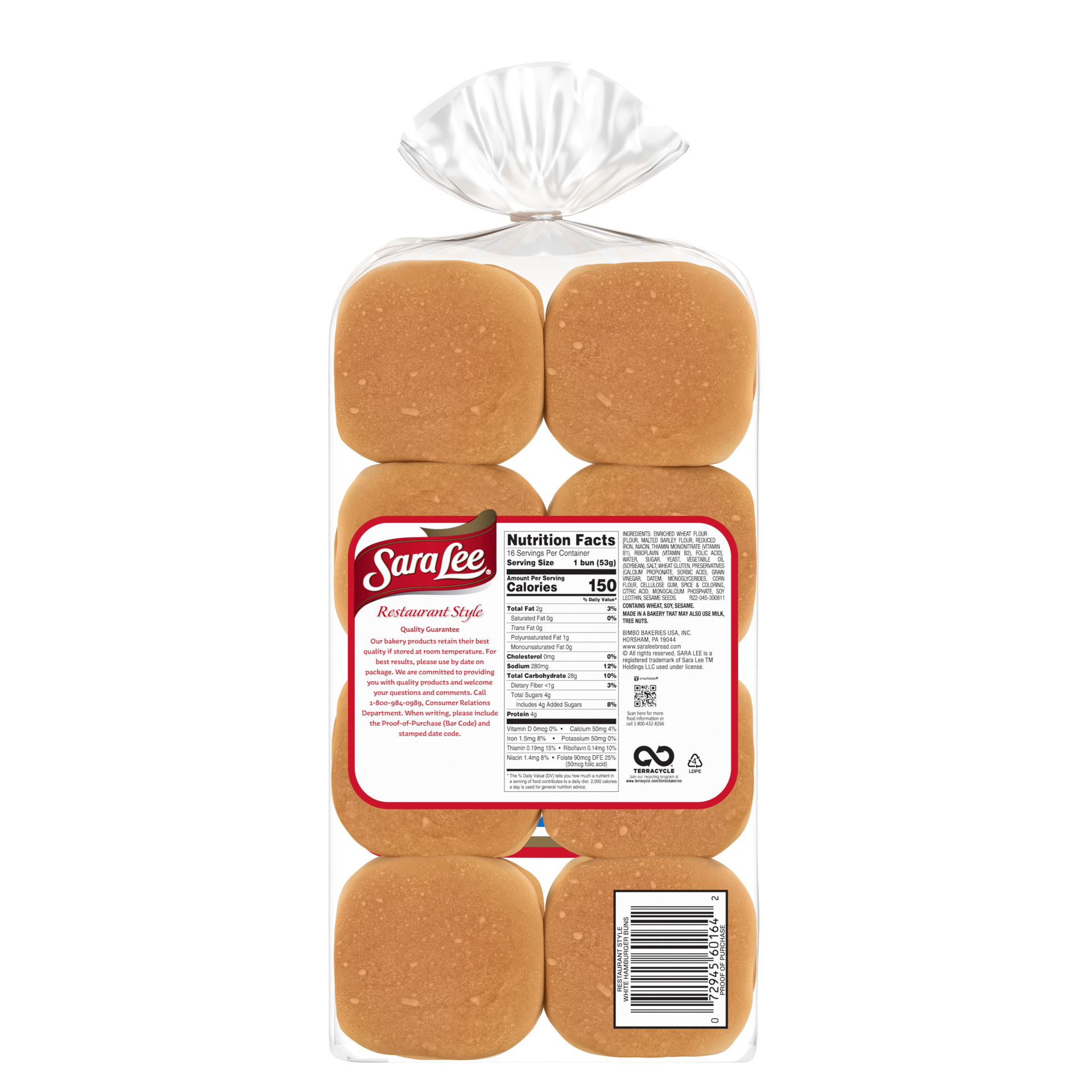 slide 5 of 5, Sara Lee Restaurant Style White Hamburger Buns, 16 count, 16 ct