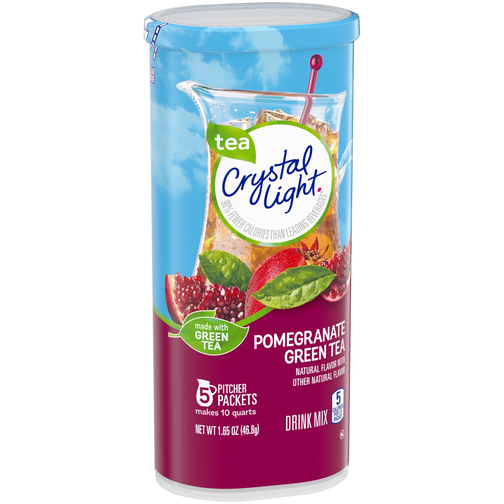 slide 2 of 14, Crystal Light Pomegranate Green Tea Naturally Flavored Powdered Drink Mix, 5 ct Pitcher Packets, 5 ct