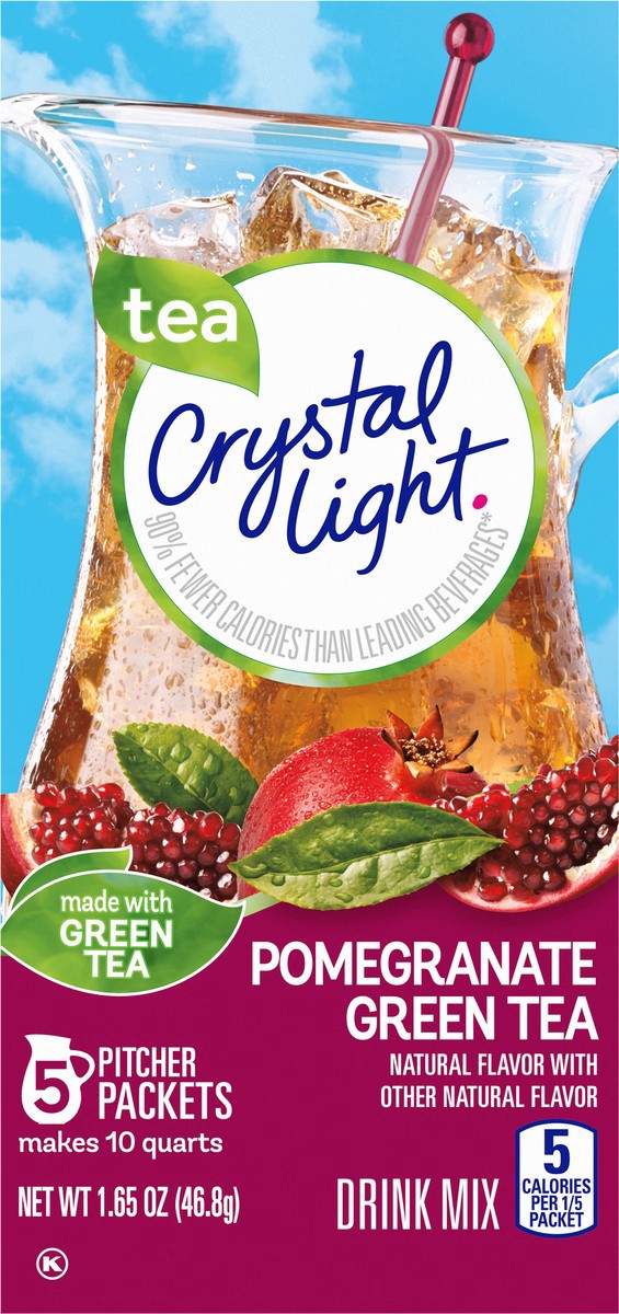 slide 3 of 14, Crystal Light Pomegranate Green Tea Naturally Flavored Powdered Drink Mix, 5 ct Pitcher Packets, 5 ct