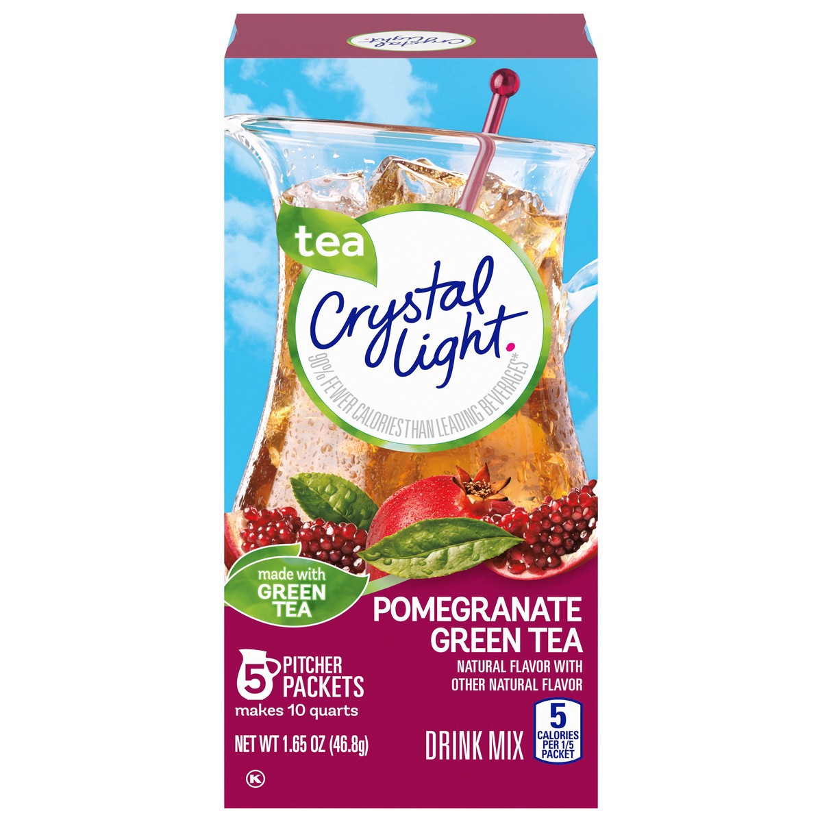 slide 10 of 14, Crystal Light Pomegranate Green Tea Naturally Flavored Powdered Drink Mix, 5 ct Pitcher Packets, 5 ct