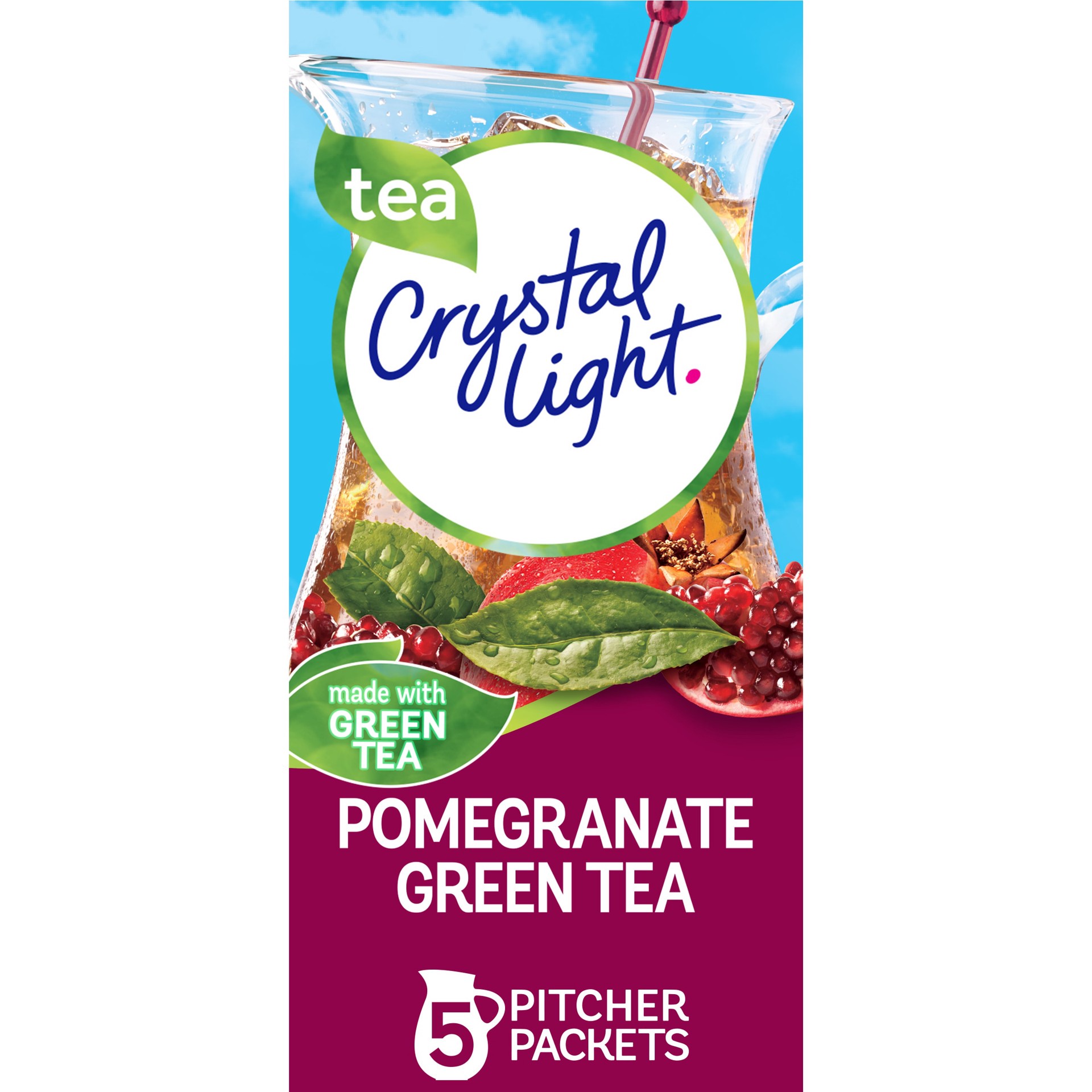 slide 1 of 14, Crystal Light Pomegranate Green Tea Naturally Flavored Powdered Drink Mix, 5 ct Pitcher Packets, 1.65 oz