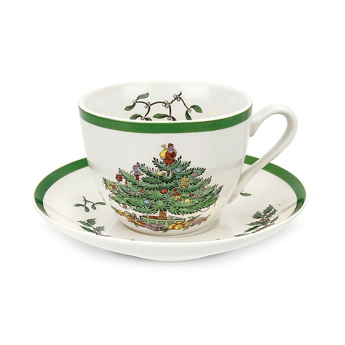 slide 1 of 1, Spode Christmas Tree Cup and Saucer, 1 ct