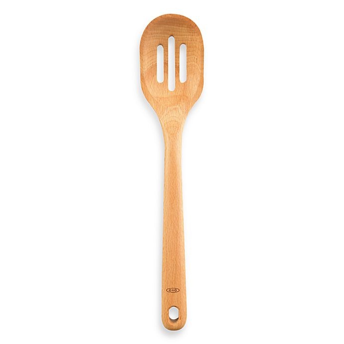 slide 1 of 4, OXO Spoon Wooden Slotted Large, 1 ct