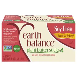 Earth Balance Plant Butter Sticks Soy Free Plant Based Oil Spread, 16 oz., 4 Count
