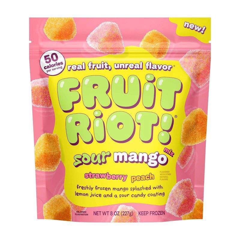 slide 1 of 4, Fruit Riot! Strawberry Peach Sour Mango Mix 8 oz, 8 oz
