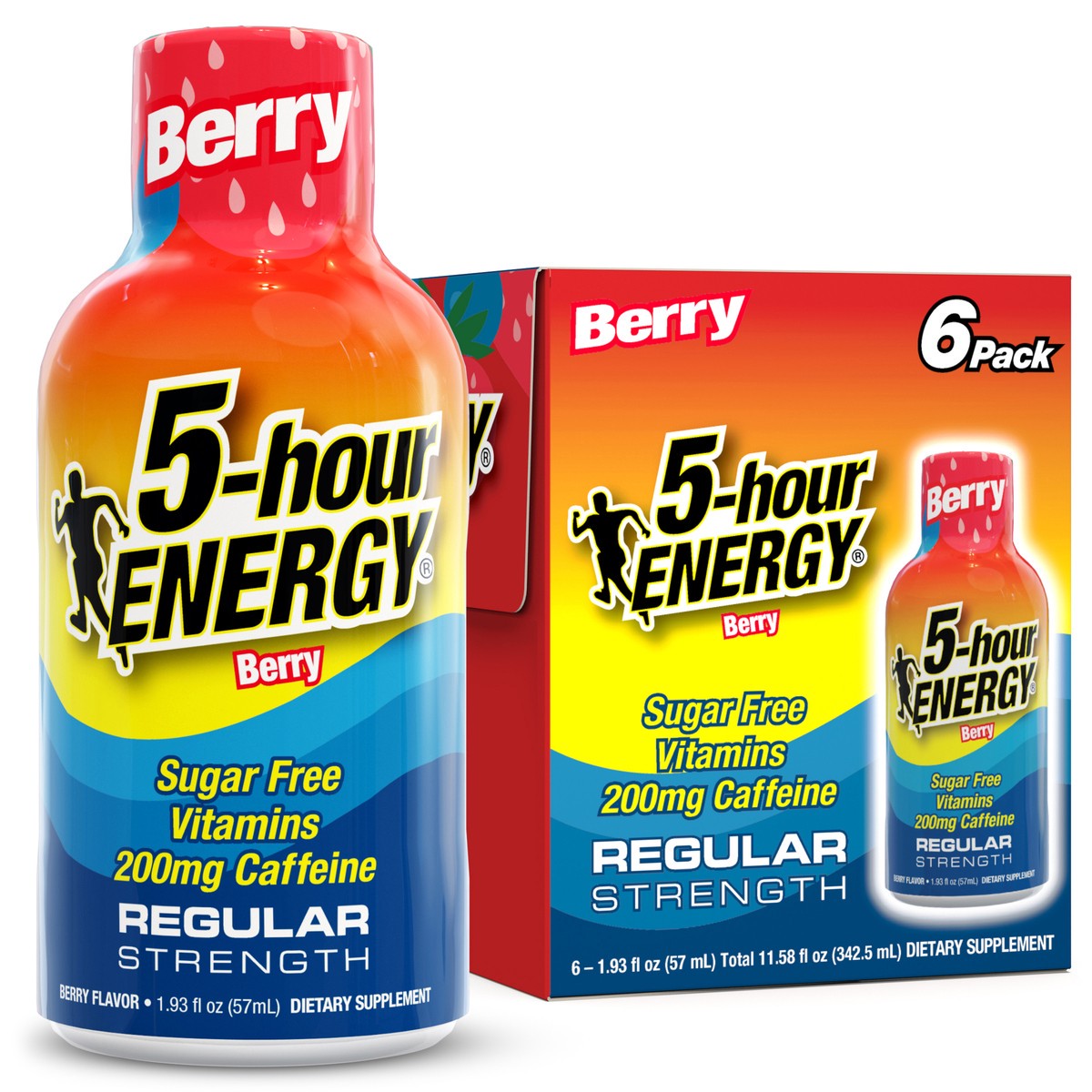 slide 1 of 7, 5-hour ENERGY, Regular Strength, Berry, 6 Pack, 1.93 oz., berry, 1.93 fl oz, 6 ct