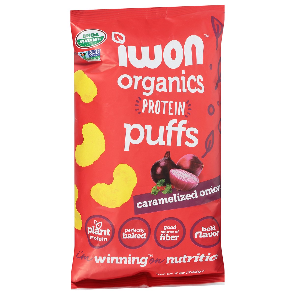 slide 8 of 9, Iwon Organics Caramelized Onion Protein Puffs 5 oz, 5 oz