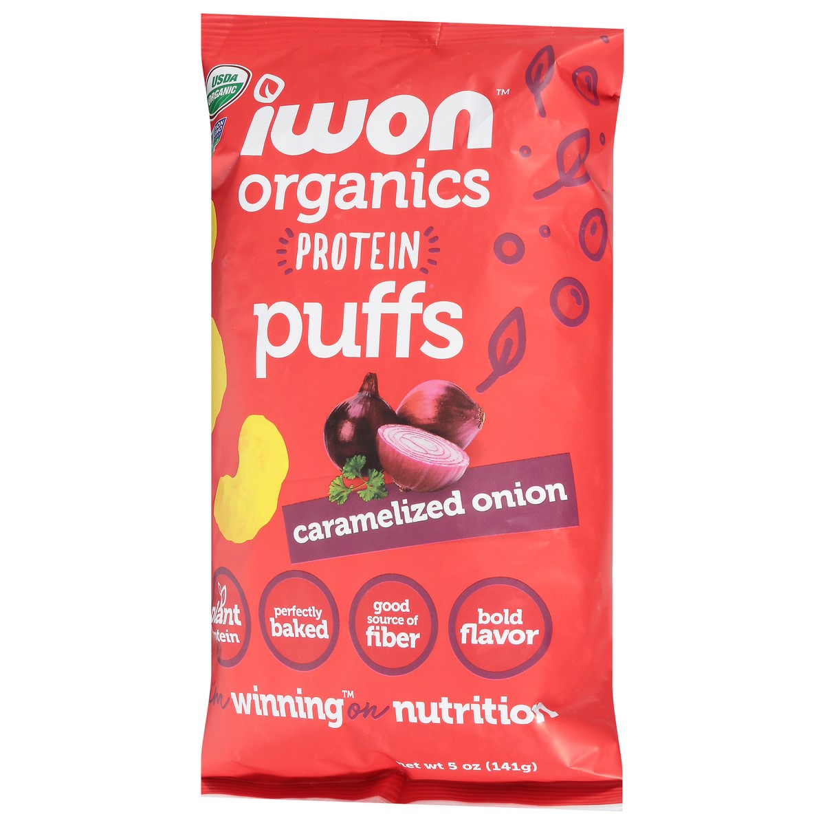 slide 7 of 9, Iwon Organics Caramelized Onion Protein Puffs 5 oz, 5 oz