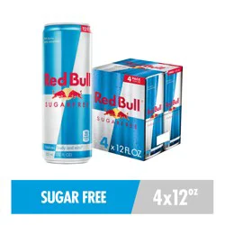 Red Bull Sugar Free Energy Drink, 114mg Caffeine, 12 fl oz, Pack of 4 Cans