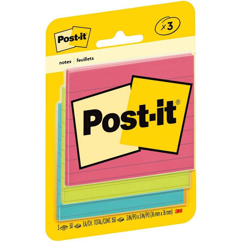 slide 3 of 8, Post-it Jaipur Collection Lined Sticky Notes Multicolor, 3 ct