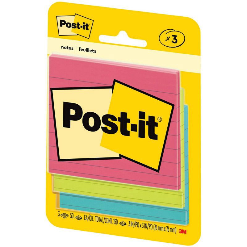 slide 8 of 8, Post-it Jaipur Collection Lined Sticky Notes Multicolor, 3 ct