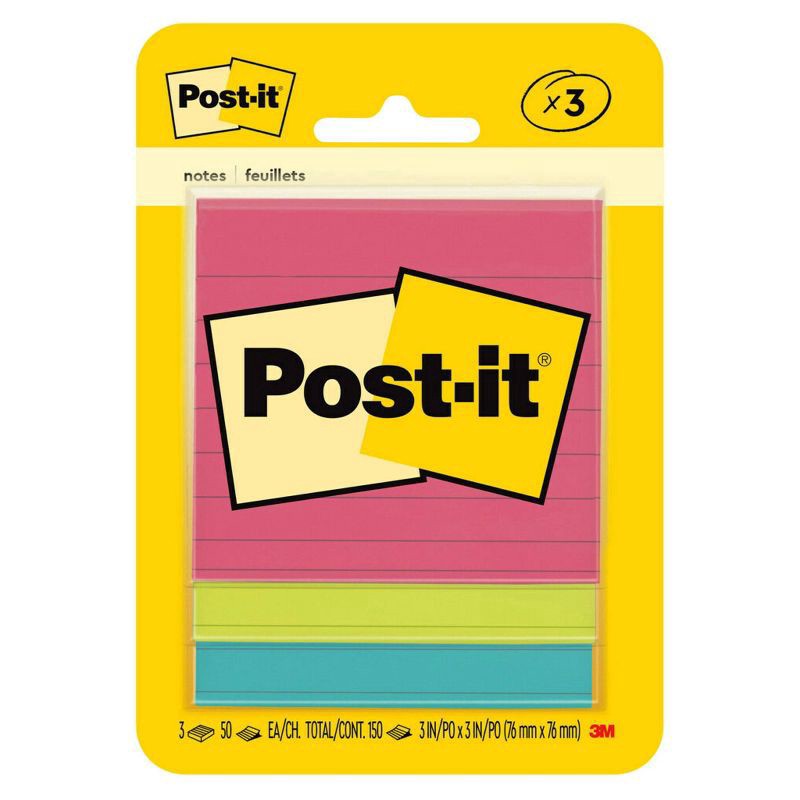 slide 1 of 8, Post-it Jaipur Collection Lined Sticky Notes Multicolor, 3 ct