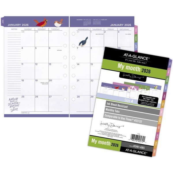 slide 4 of 4, AT-A-GLANCE® Kathy Davis® 2026 Monthly Planner Refill, Loose-Leaf, Desk Size, 5-1/2"" x 8-1/2"", 1 ct