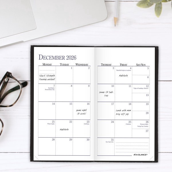 slide 8 of 10, AT-A-GLANCE® Fine Diary® 2026 Weekly Monthly Diary, Black, Pocket, 3"" x 6"", 1 ct