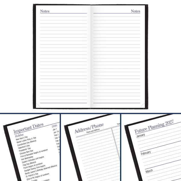 slide 3 of 10, AT-A-GLANCE® Fine Diary® 2026 Weekly Monthly Diary, Black, Pocket, 3"" x 6"", 1 ct