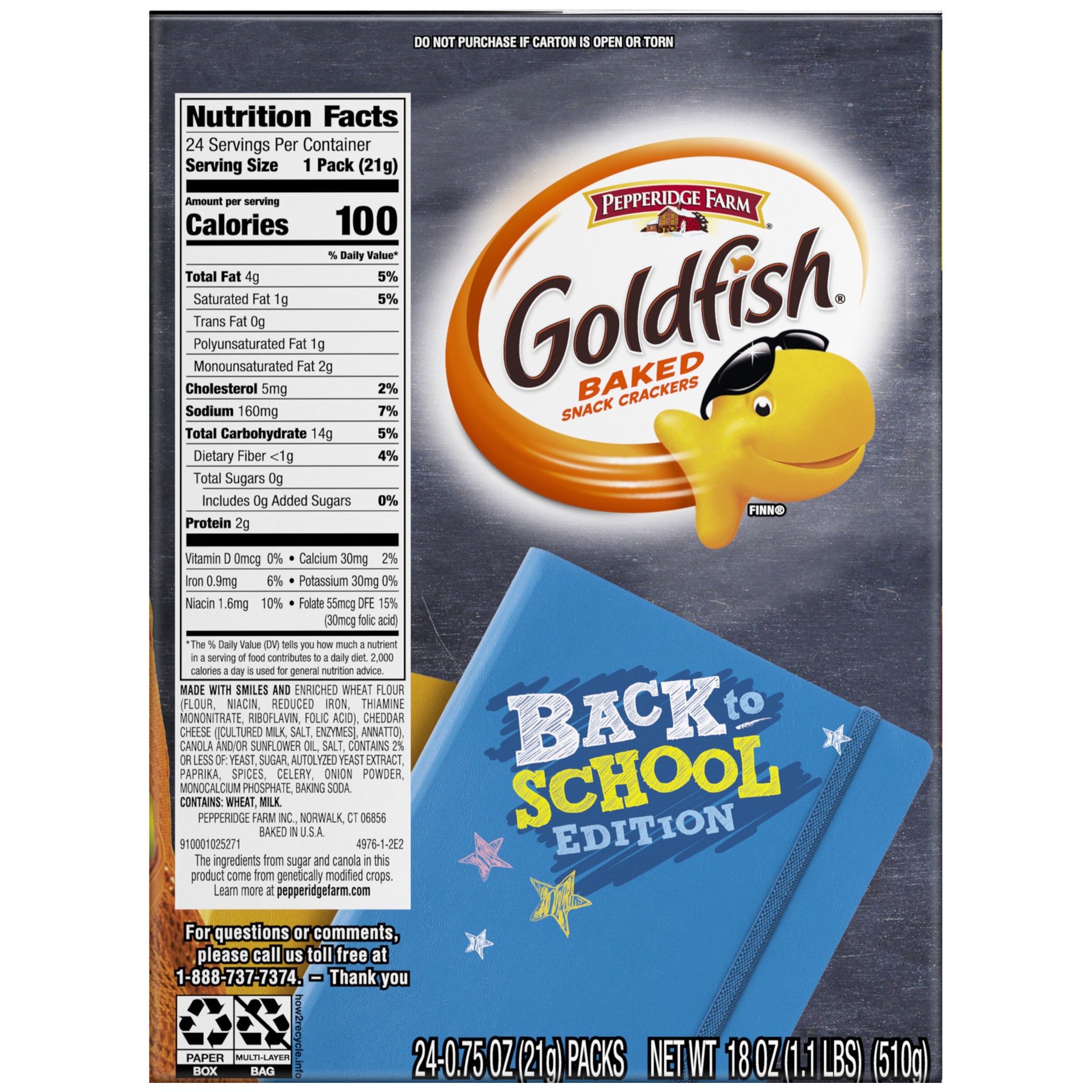 slide 4 of 5, Pepperidge Farm Goldfish Cheddar Crackers, Snack Pack, 0.75 oz, 24 CT Multi-Pack Box, 18 oz