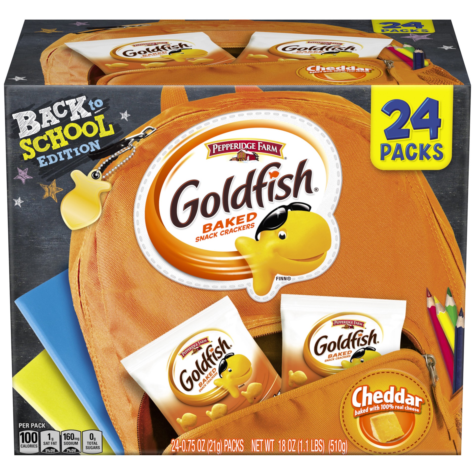 slide 1 of 5, Pepperidge Farm Goldfish Cheddar Crackers, Snack Pack, 0.75 oz, 24 CT Multi-Pack Box, 18 oz