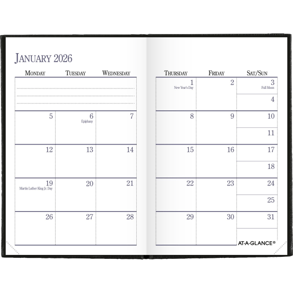 slide 2 of 10, AT-A-GLANCE® Fine Diary® 2026 Weekly Monthly Diary, Black, Pocket, 2 3/4"" x 4 1/4"", 1 ct