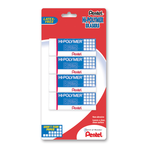 slide 1 of 2, Pentel Hi-Polymer Erasers, White, Pack Of 4, 4 ct