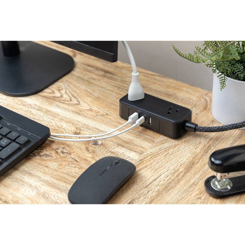 slide 8 of 9, General Electric 2-Outlet Extension Cord 2 USB-A 1 USB-C 12W 6' Braided Black, 1 ct