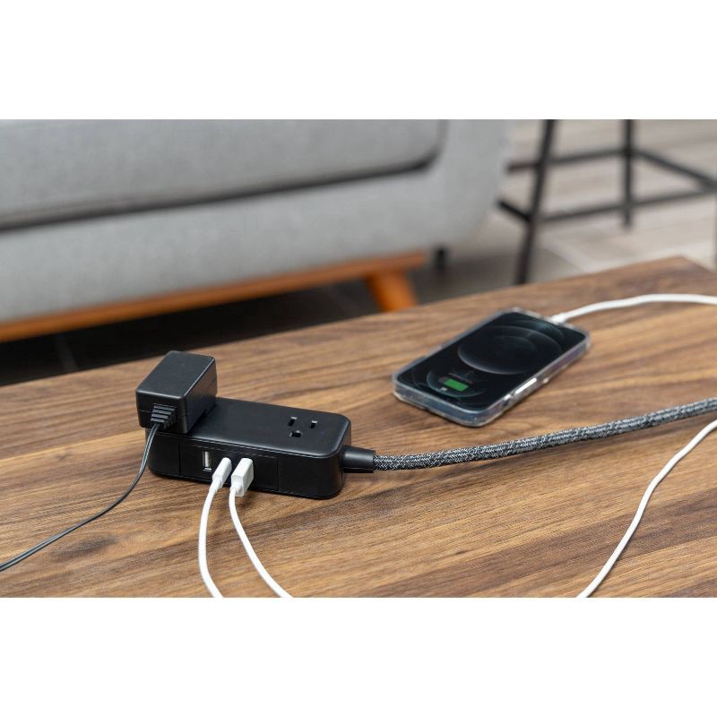 slide 6 of 9, General Electric 2-Outlet Extension Cord 2 USB-A 1 USB-C 12W 6' Braided Black, 1 ct