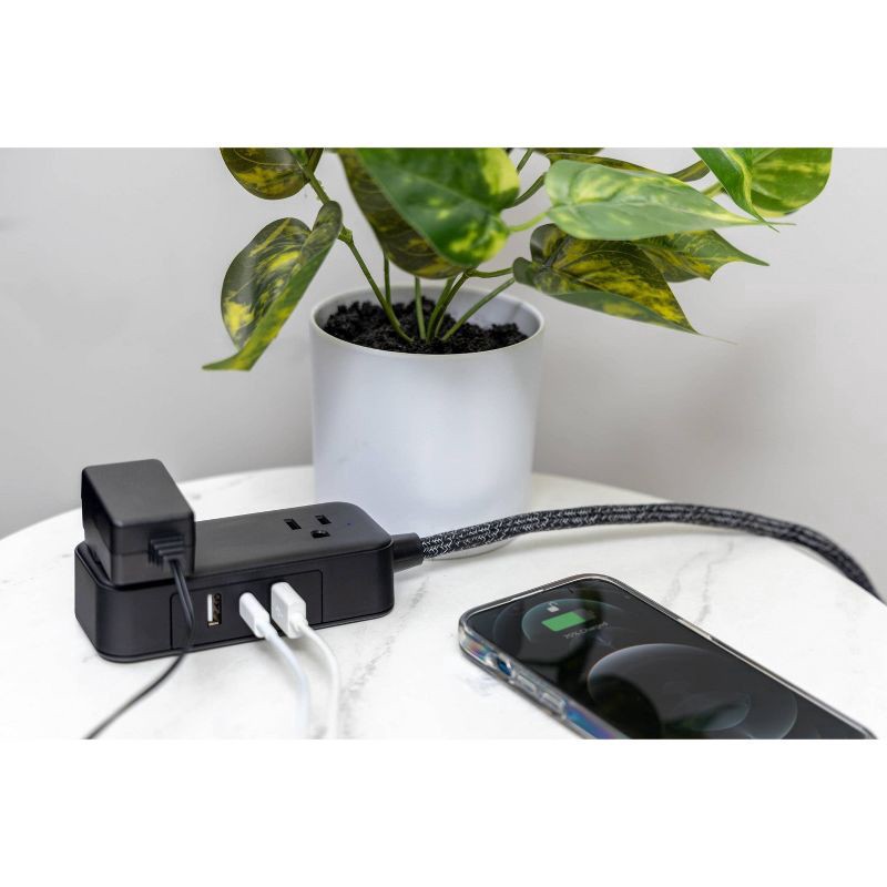 slide 7 of 9, General Electric 2-Outlet Extension Cord 2 USB-A 1 USB-C 12W 6' Braided Black, 1 ct