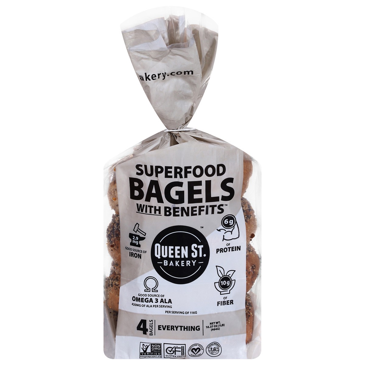 slide 1 of 13, Queen St. Bakery Superfood Everything Bagels with Benefits 4 ea, 4 ct