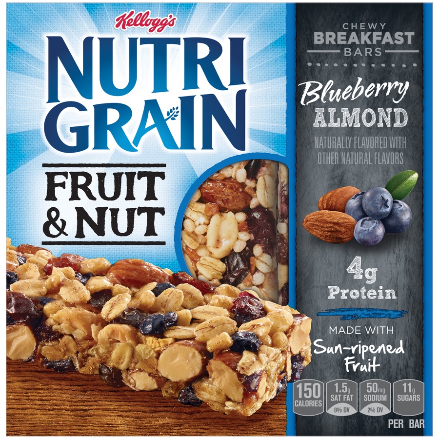slide 1 of 1, Kellogg's Nutri-Grain Fruit & Nut Blueberry Almond Chewy Breakfast Bars, 5 ct; 1.2 oz