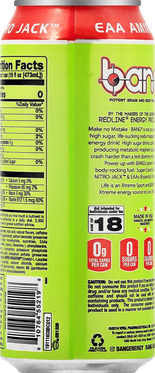 slide 6 of 9, Bang Candy Apl Crisp Energy Drink - 16 fl oz, 16 fl oz