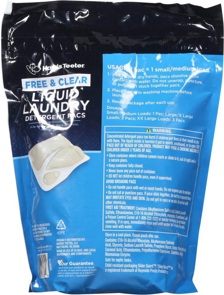 slide 2 of 2, Harris Teeter® Free & Clear Liquid Laundry Detergent Pacs, 42 ct