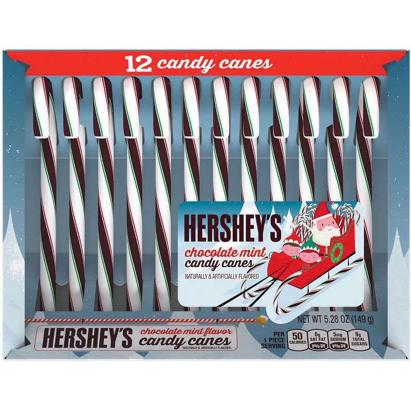 slide 1 of 8, Hershey's Chocolate Mint Flavored, Christmas Candy Canes Box, 5.28 oz (12 Pieces), 5.28 oz