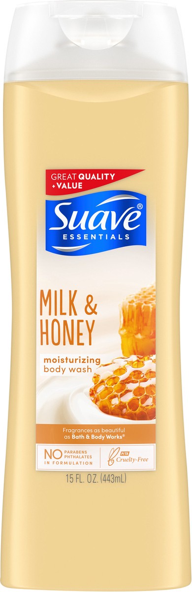 slide 3 of 5, Suave Milk & Honey Essentials Body Wash, 15 fl oz