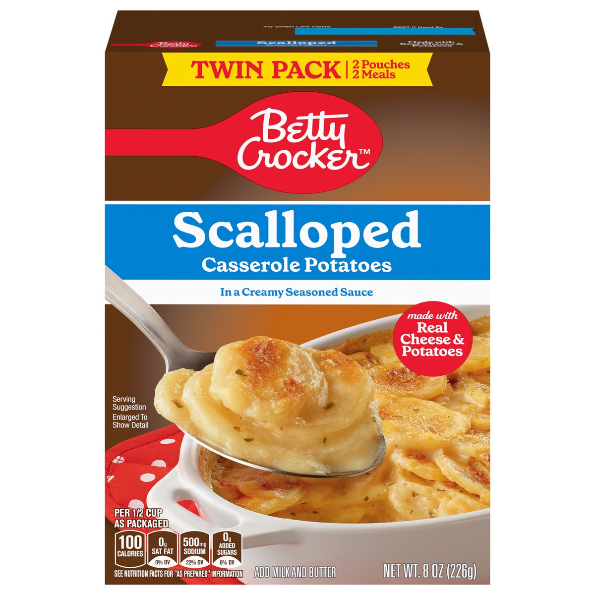 slide 1 of 14, Betty Crocker Scalloped Casserole Potatoes, Made With Real Cheese, Twin Pack, 8 oz Box, 8 oz