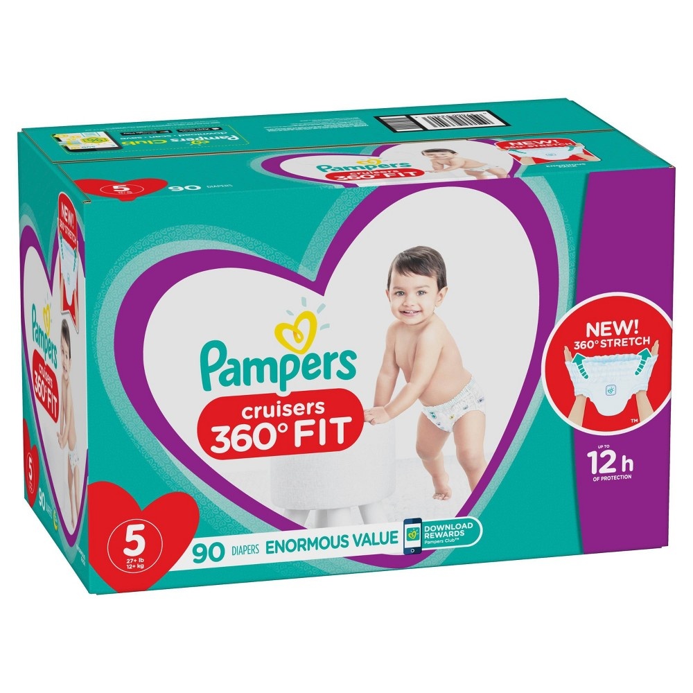 slide 3 of 5, Pampers Cruisers 360 Disposable Diapers Enormous Pack - Size 5, 90 ct