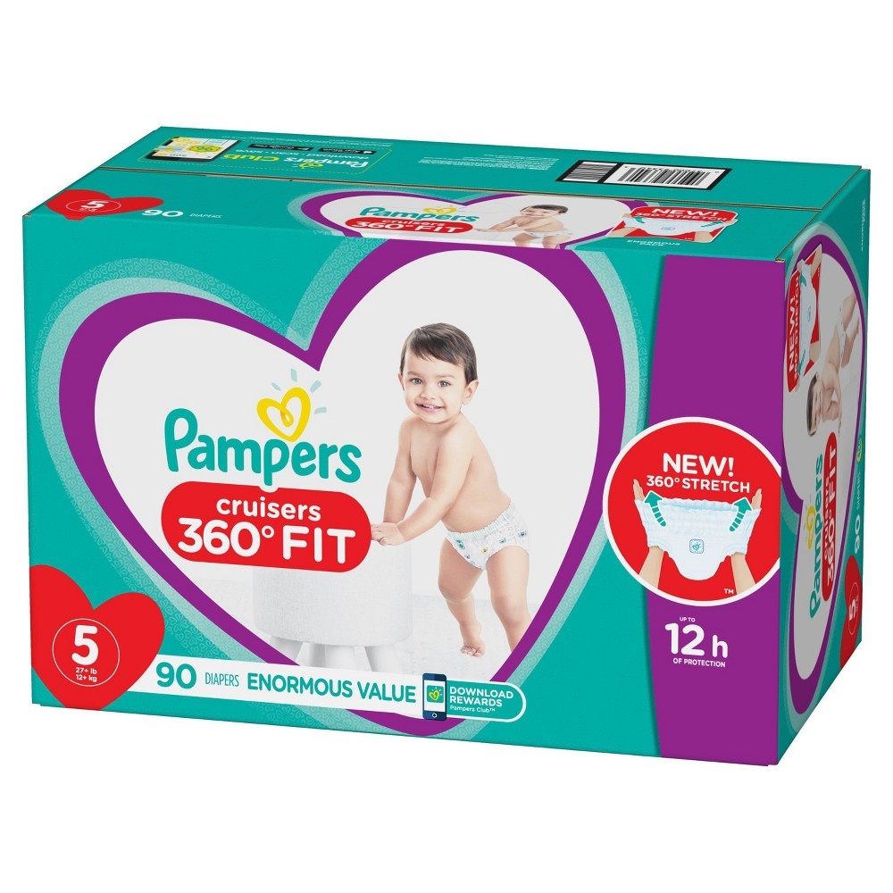 slide 4 of 5, Pampers Cruisers 360 Disposable Diapers Enormous Pack - Size 5, 90 ct
