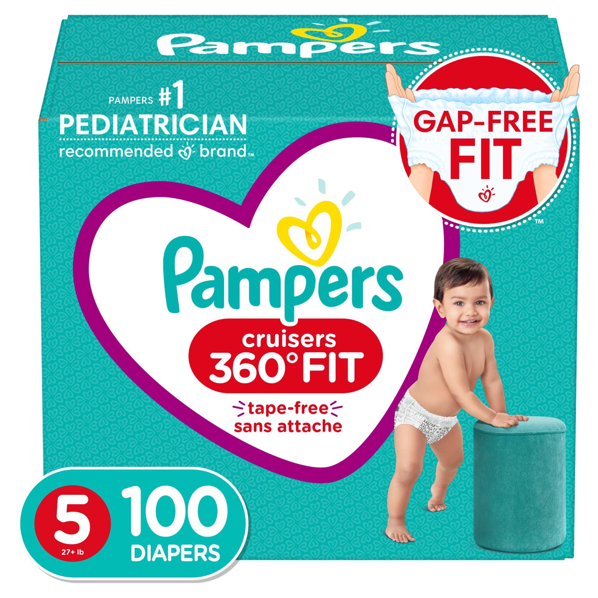 slide 1 of 5, Pampers Cruisers 360 Disposable Diapers Enormous Pack - Size 5, 90 ct