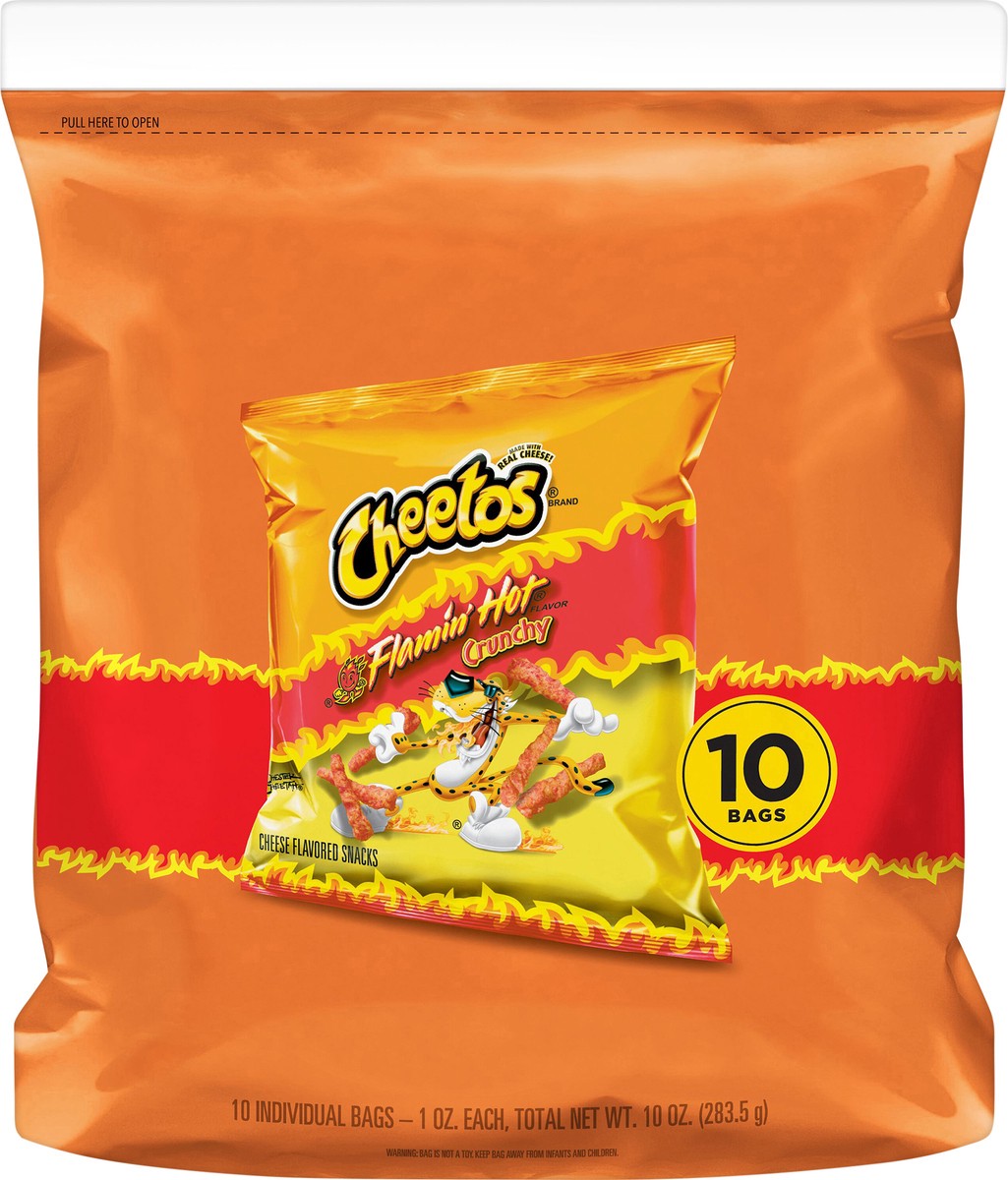 slide 2 of 8, Cheetos Crunchy Cheese Flavored Snacks Flamin' Hot 1 Oz 10 Count, 10 ct; 1 oz