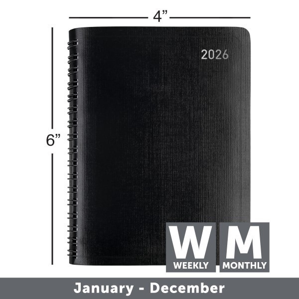 slide 3 of 7, Office Depot Brand Weekly Monthly Planner, 4"" x 6"", Black, January 2026 to December 2026, OD71150026, 1 ct