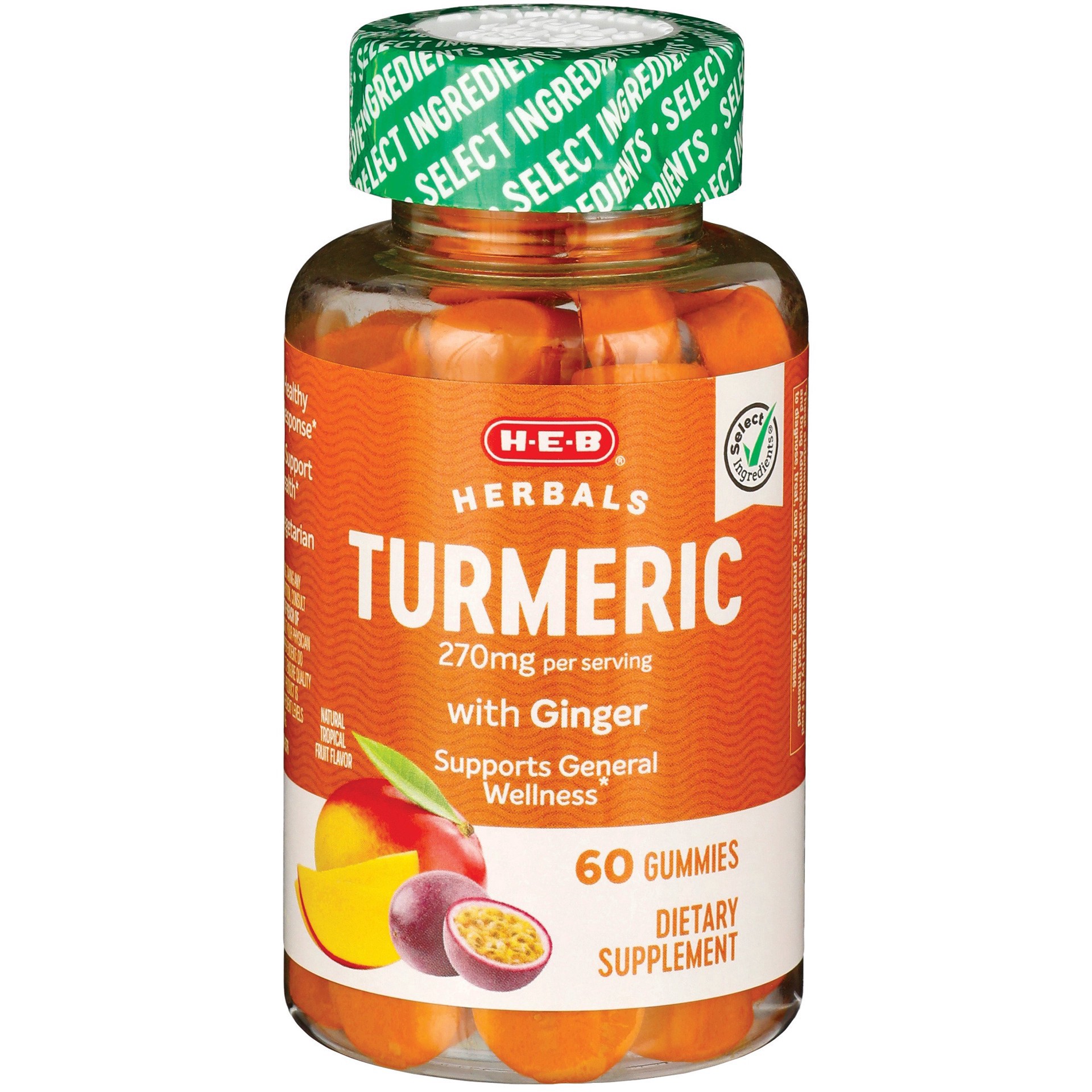 slide 1 of 1, H-E-B Herbals Turmeric with Ginger Gummies, 60 ct