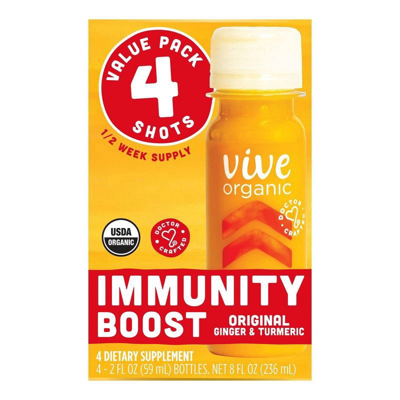 slide 7 of 7, Vive Organic Immunity Boost Original Ginger & Turmeric Shot (2oz, 4 count), 8 fl oz