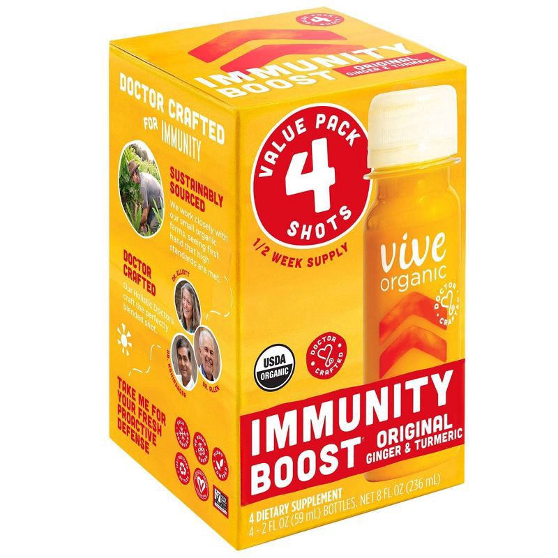 slide 4 of 7, Vive Organic Immunity Boost Original Ginger & Turmeric Shot (2oz, 4 count), 8 fl oz