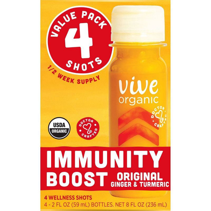 slide 2 of 7, Vive Organic Immunity Boost Original Ginger & Turmeric Shot (2oz, 4 count), 8 fl oz