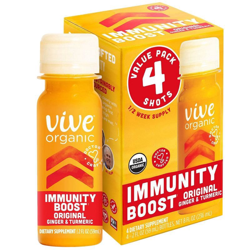 slide 1 of 7, Vive Organic Immunity Boost Original Ginger & Turmeric Shot (2oz, 4 count), 8 fl oz