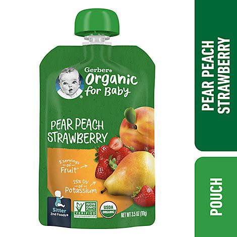 slide 1 of 1, Gerber 2nd Foods Organic Pear Peach Strawberry Baby Food Pouch - 3.5 Oz, 3.5 oz