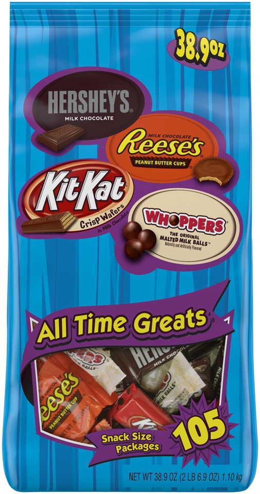 slide 1 of 6, Hershey's All-Time Greats Snack-Size Chocolates, 39.9 oz