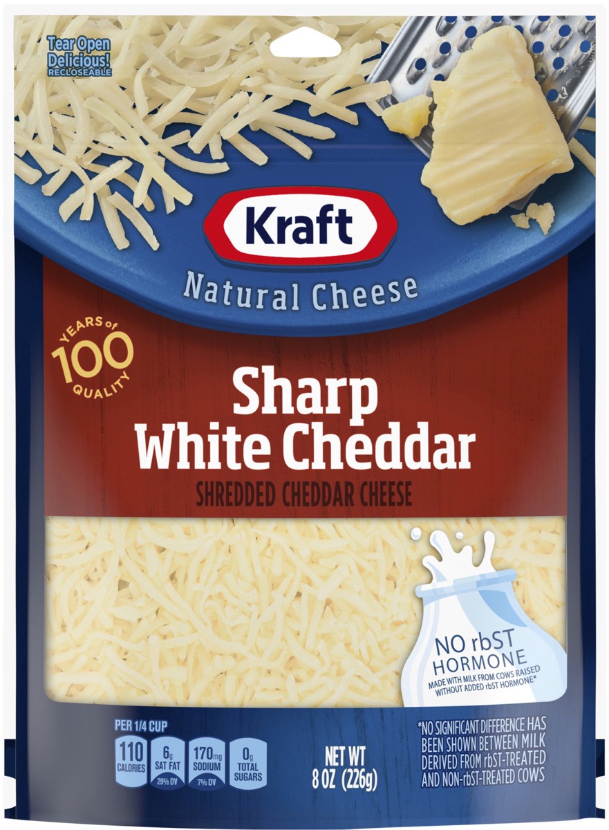 slide 7 of 8, Kraft Sharp White Cheddar Shredded Cheese, 8 oz