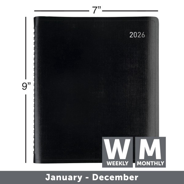 slide 2 of 7, Office Depot Brand Weekly Monthly Planner, 7"" x 9"", Black, January 2026 to December 2026, OD71200026, 1 ct