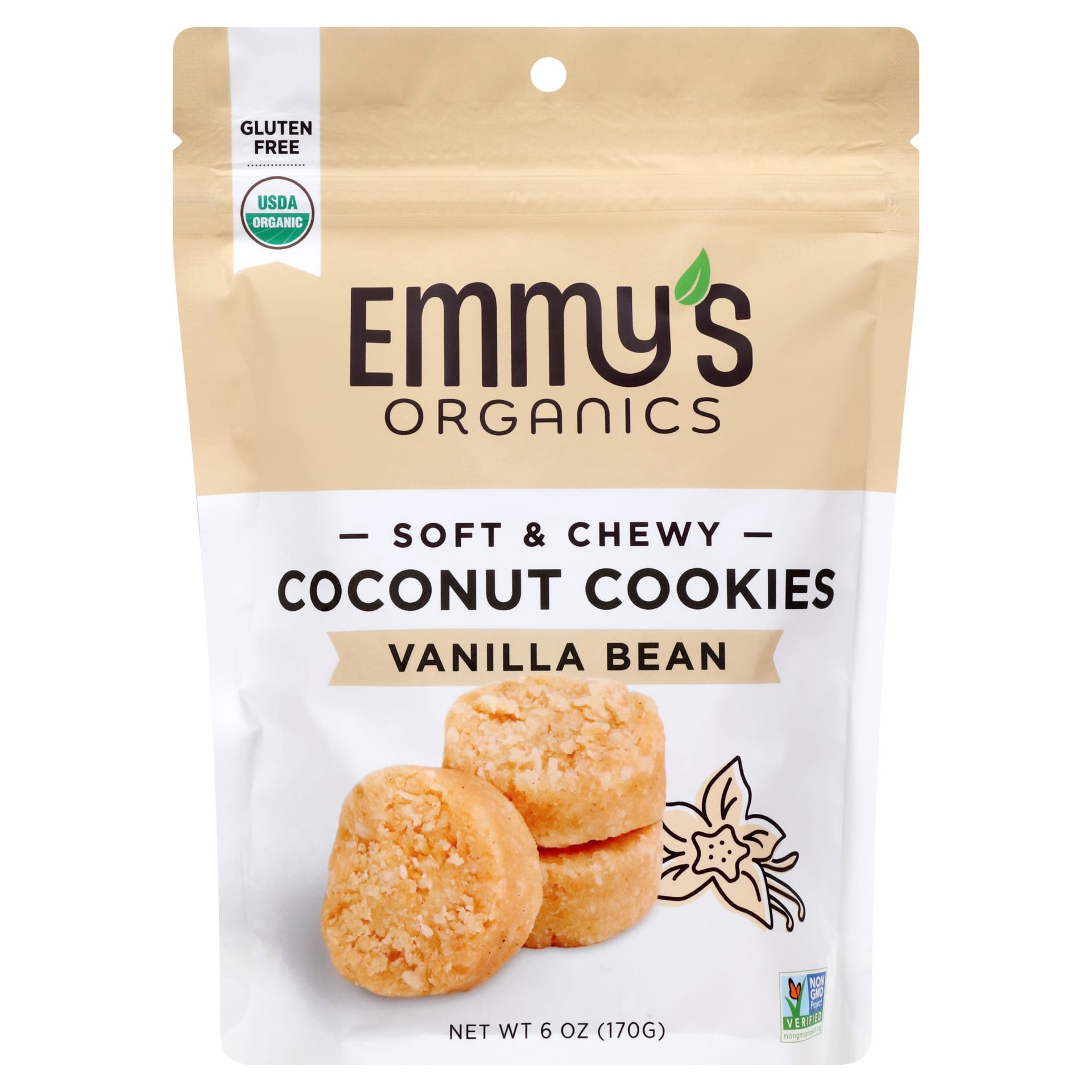 slide 3 of 7, Emmy's Organics Organic Vanilla Bean Coconut Cookies, 9 count, 6 oz, 9 ct